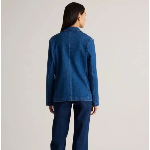 QUINCE Organic Cotton Super Stretch Denim Blazer Jacket Open Blue M - Picture 5 of 12